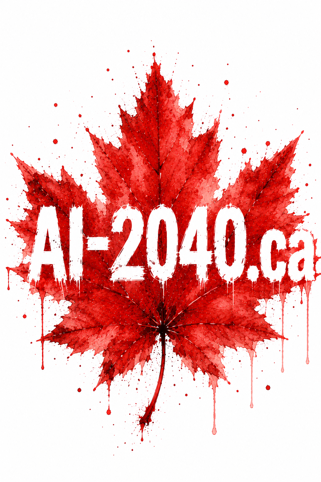 AI-2040.ca painted across a red maple leaf